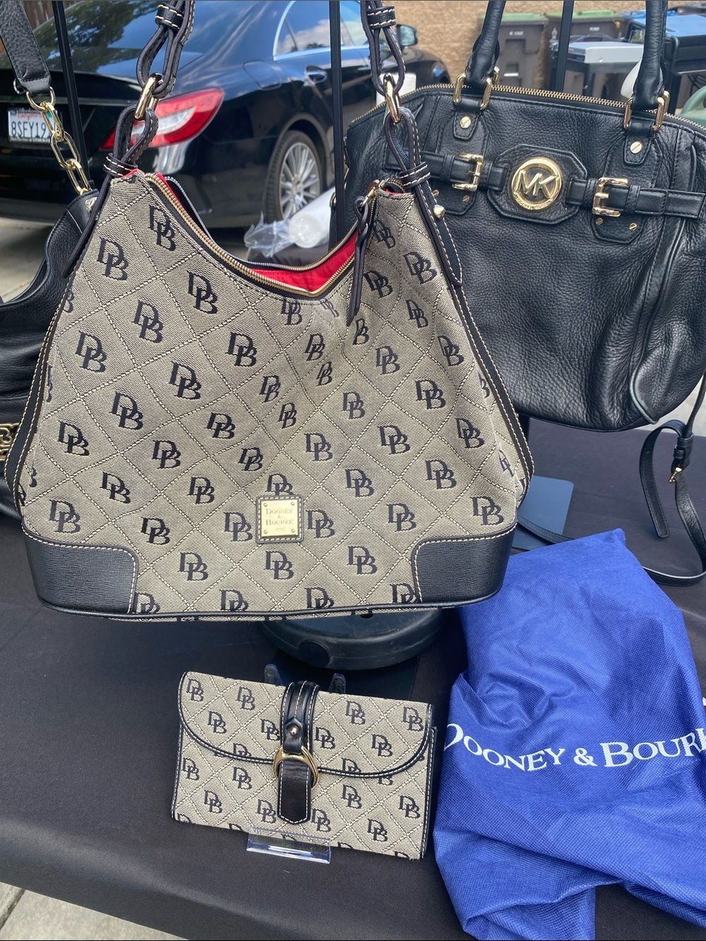 Dooney & Bourke Tan and Black Monogram Shoulder Bag with Matching Wallet